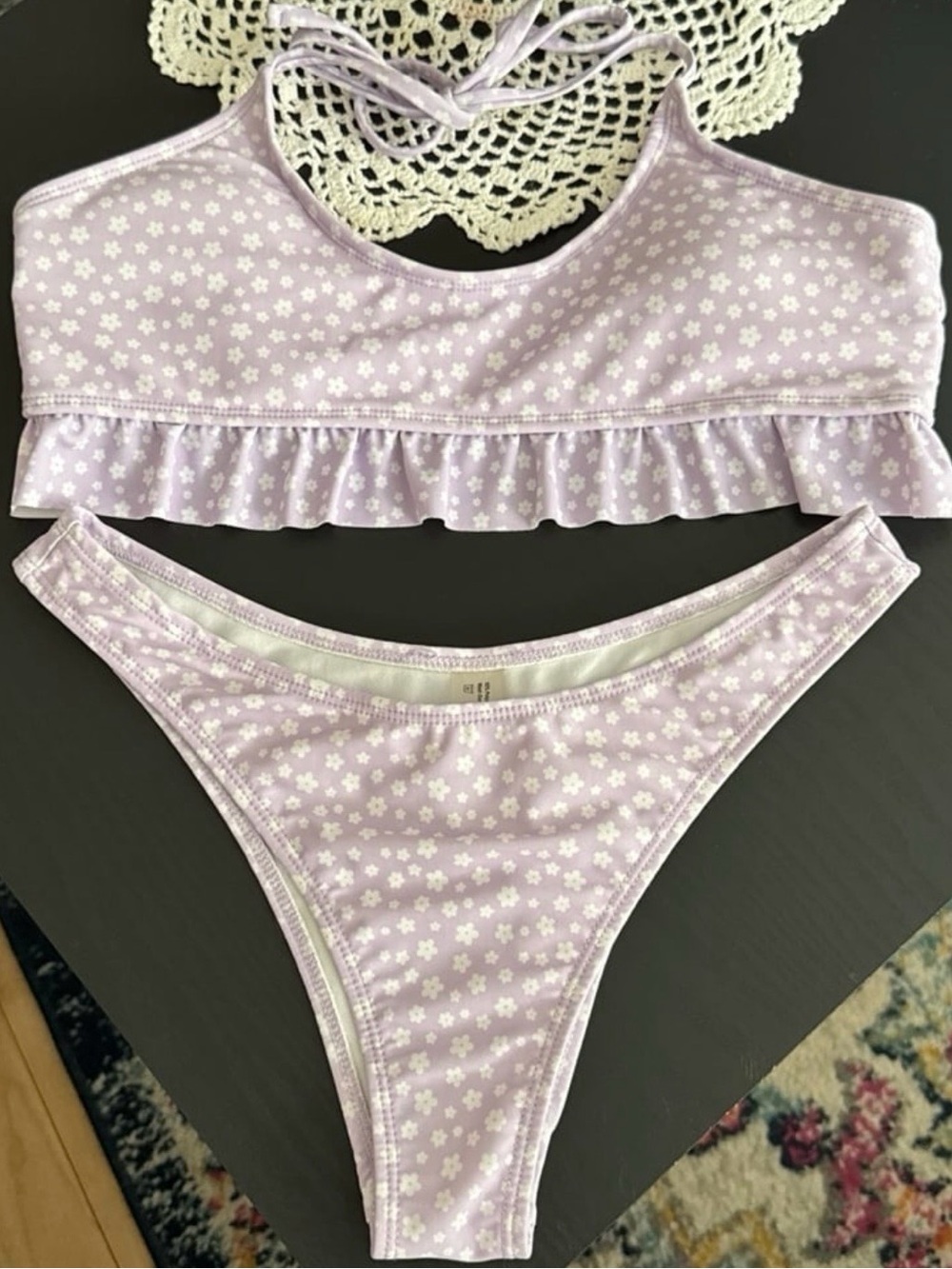 Women's Lilac Floral Ruffle Bikini Set
